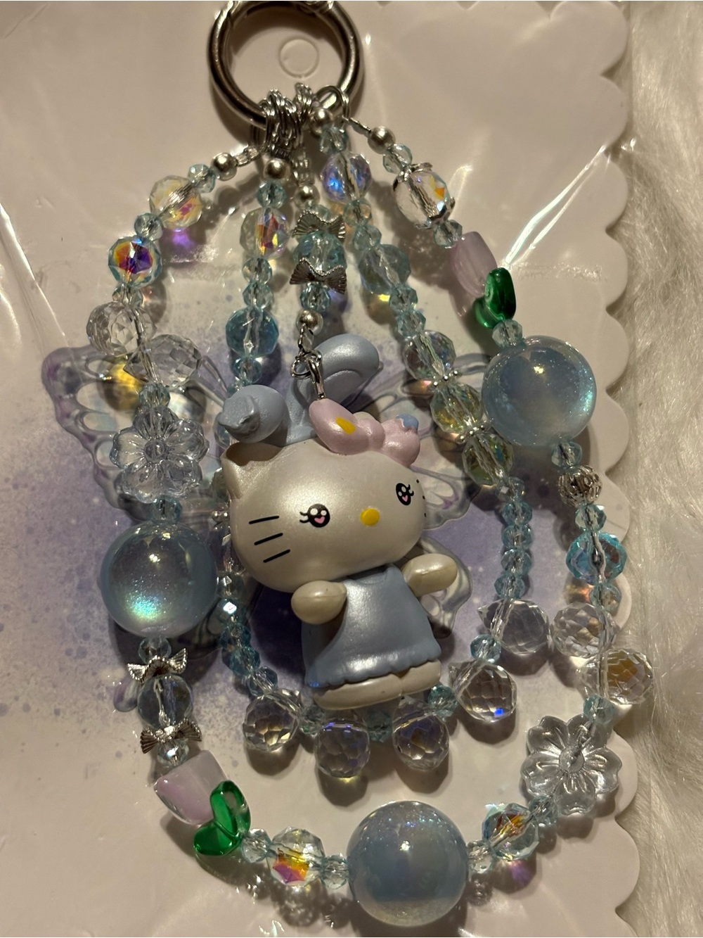 Sanrio Hello Kitty Pastel Blue Beaded Charm Keyring